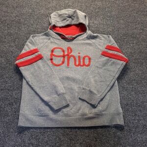 Ohio State College University Hoodie Grey Red Striped Sweatshirt X-Large